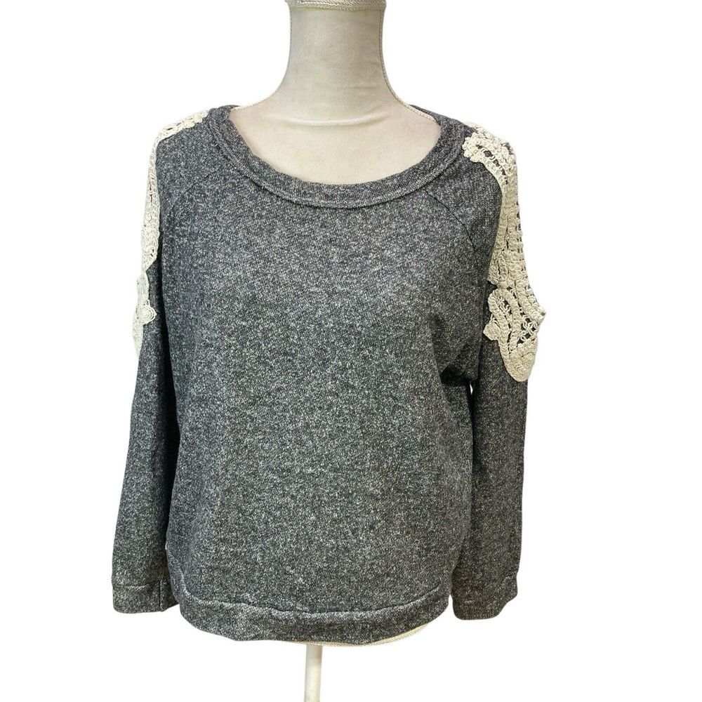 Solemio L. A. Sweater Womens Large Gray‎  Open Shoulder Long Sleeve Crew Neck